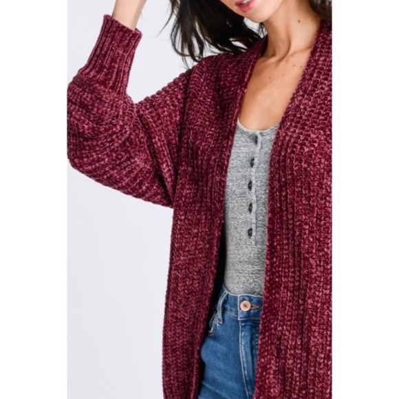 LAST: Large Soft Chenille Cardigan in Wine - Picture 4 of 4